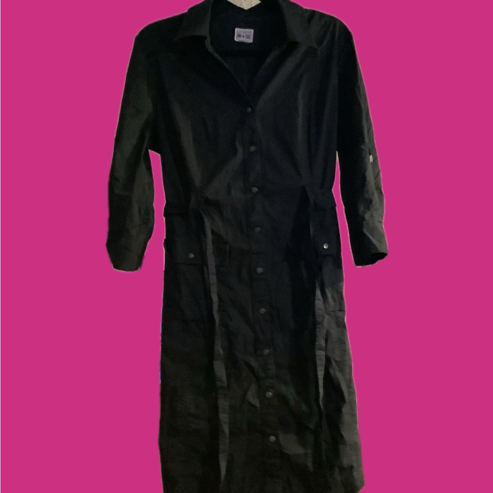Classic Black Shirt Dress with Belted Waist